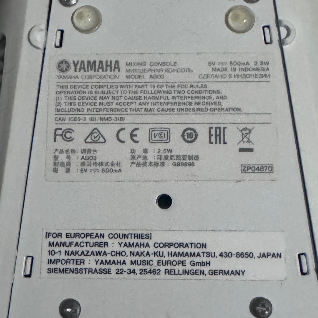 Yamaha Corporation AG03 Mixing Console / Board - Excellent Condition